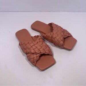 Open Edit Sandals Womens Size 7.5M Pink Crisscross Square Toe Braided Slip On